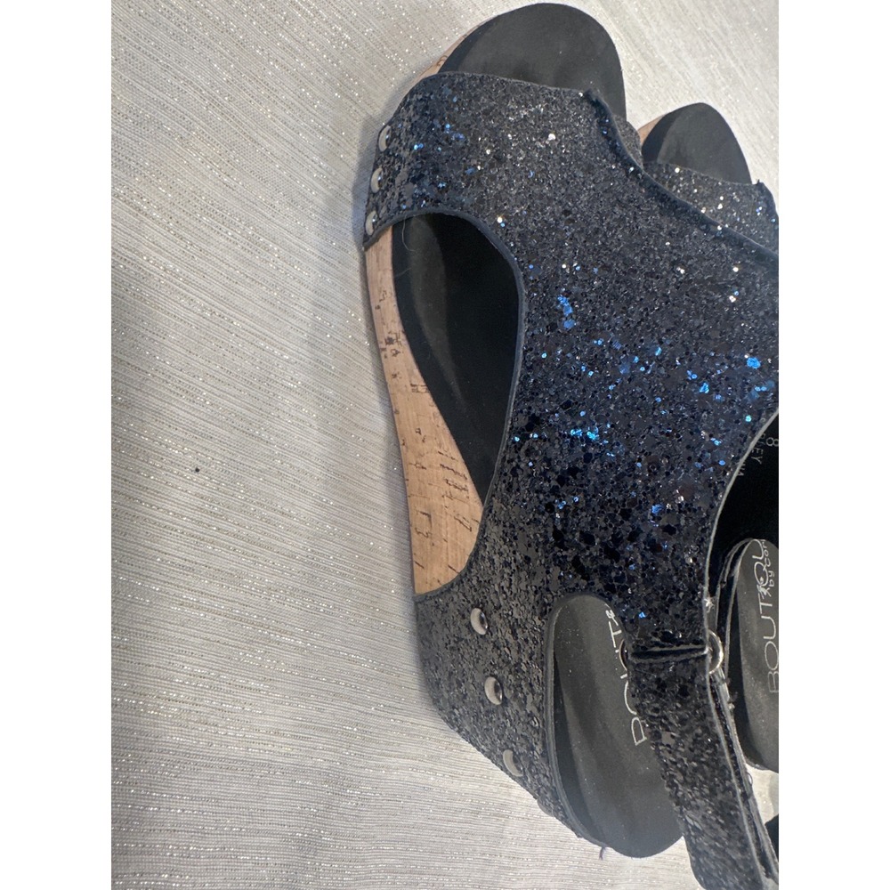 Boutique by Corkys Carley Black Glitter Wedge Sandals Studded Slingback Womens 8 - Picture 5 of 8